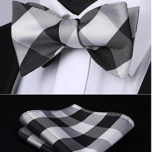 Men's BLACK & WHITE Plaid Self Tie Bow Tie Set NWT